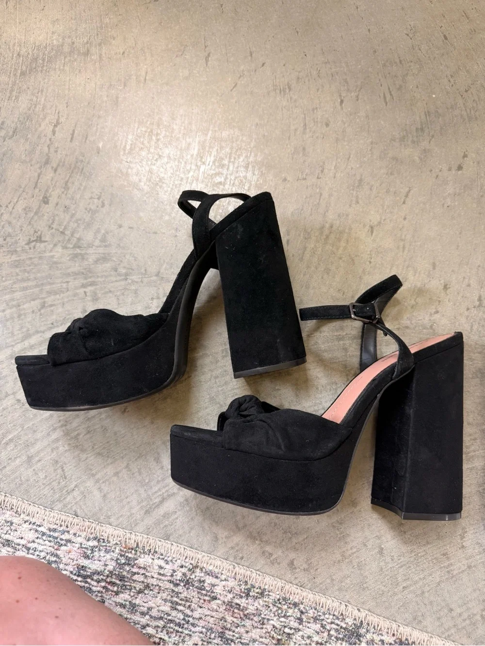 Gianni Bini - Black Suede Platform Block Heel Sandals - Women